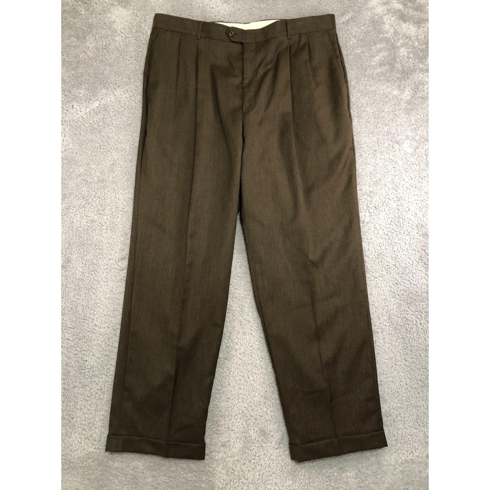 VTG Neiman Marcus Pants Mens 40x31 Brown Made in Canada 100% Wool Pleated Cuffed